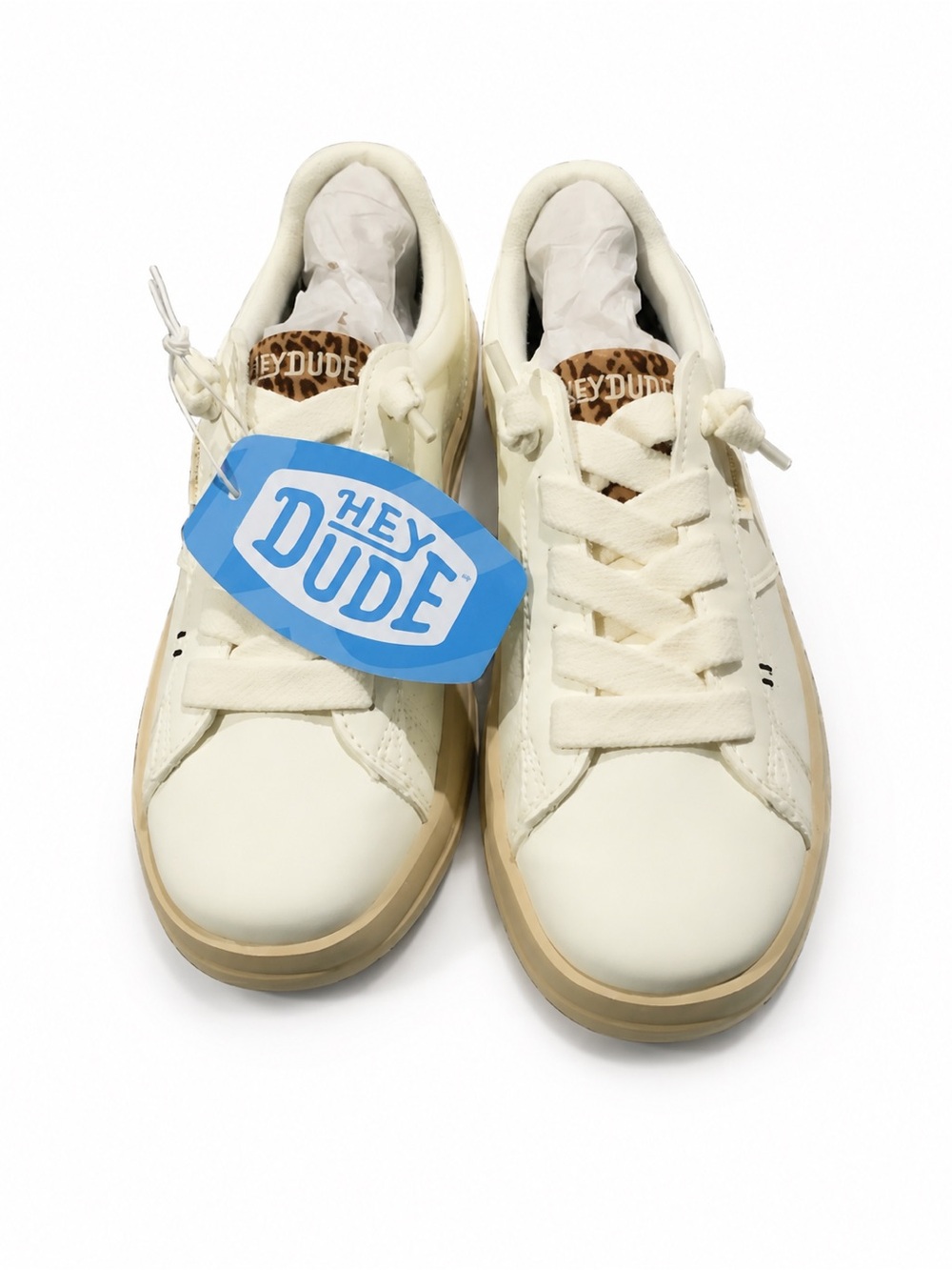 HEYDUDE Karina Duo Classic Women’s Sneakers White Leopard Size 8 NWT